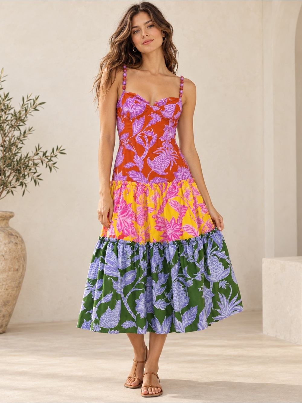 Farm Rio Tropical Swing Mix Midi Dress Size L NWT $260